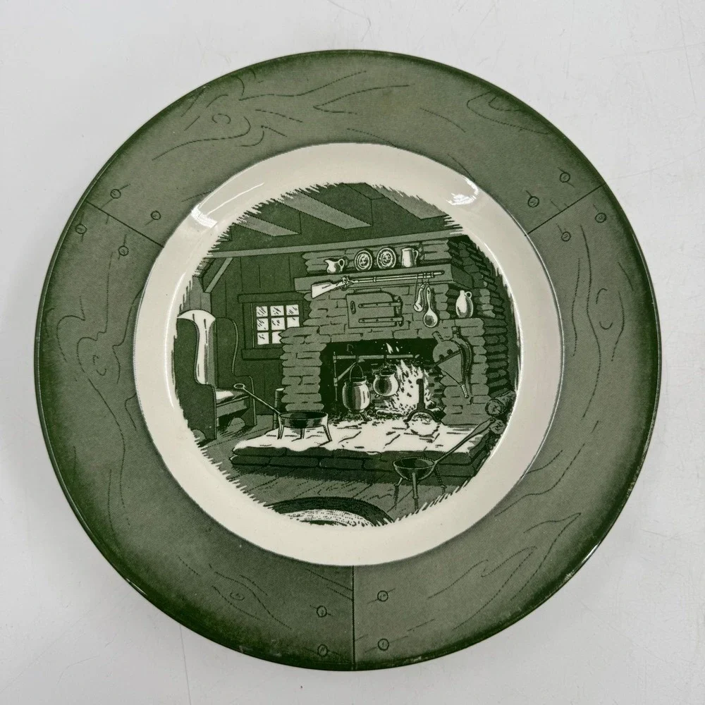 Vintage Colonial Homestead Green by‎ Royal (USA) Luncheon Plate 9 1/8